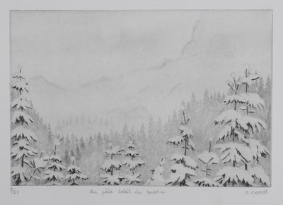 Camille COMBE : Au pâle soleil du matin, Gravure originale signée