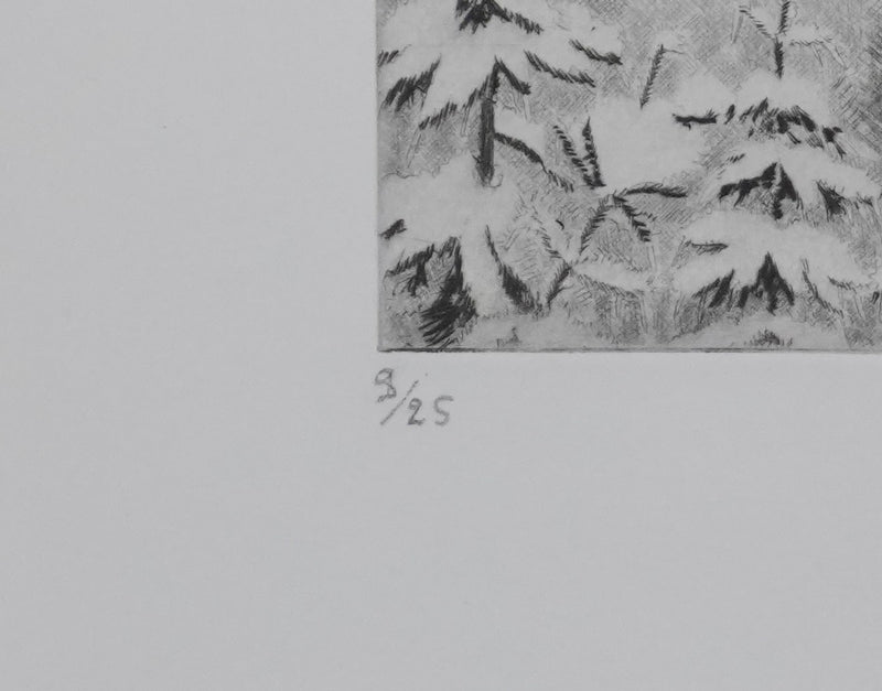 Camille COMBE : Au pâle soleil du matin, Gravure originale signée