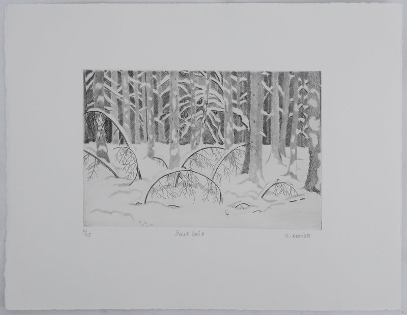 Camille COMBE : Sous bois, Gravure originale signée