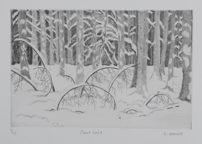 Camille COMBE : Sous bois, Gravure originale signée