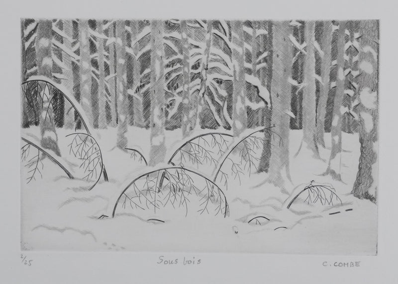 Camille COMBE : Sous bois, Gravure originale signée
