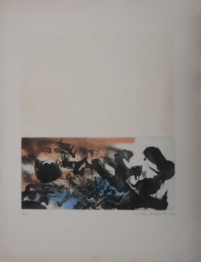 ZAO Wou-Ki : Obscurité du lac, Gravure originale signée