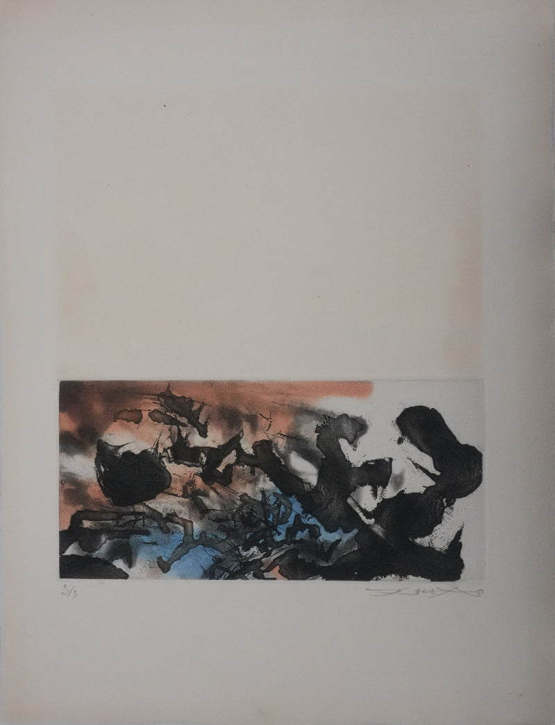 ZAO Wou-Ki : Obscurité du lac, Gravure originale signée
