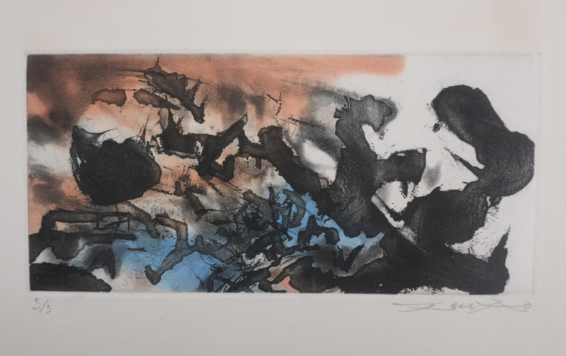 ZAO Wou-Ki : Obscurité du lac, Gravure originale signée