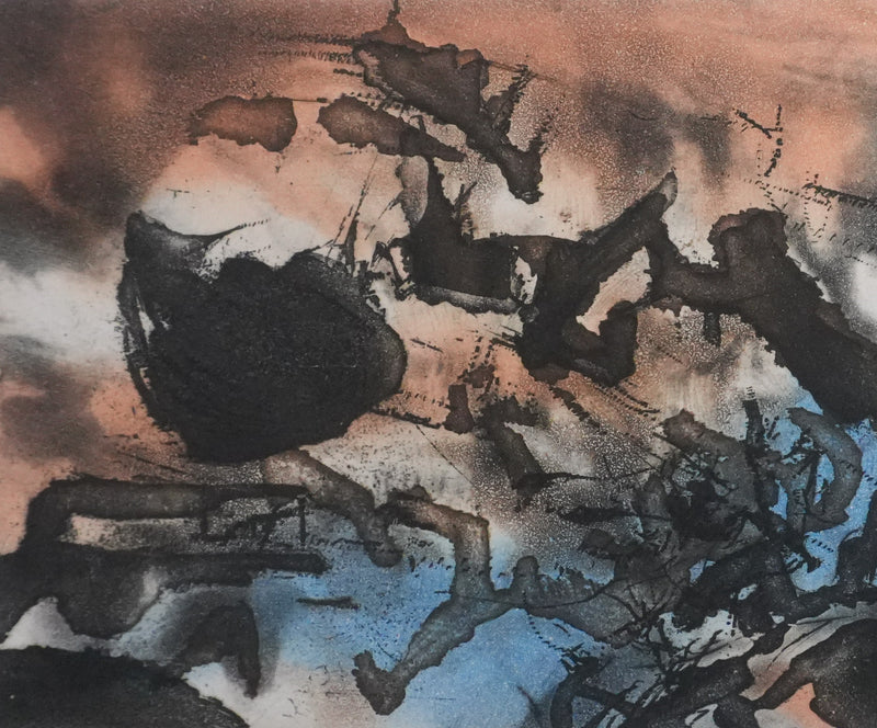 ZAO Wou-Ki : Obscurité du lac, Gravure originale signée