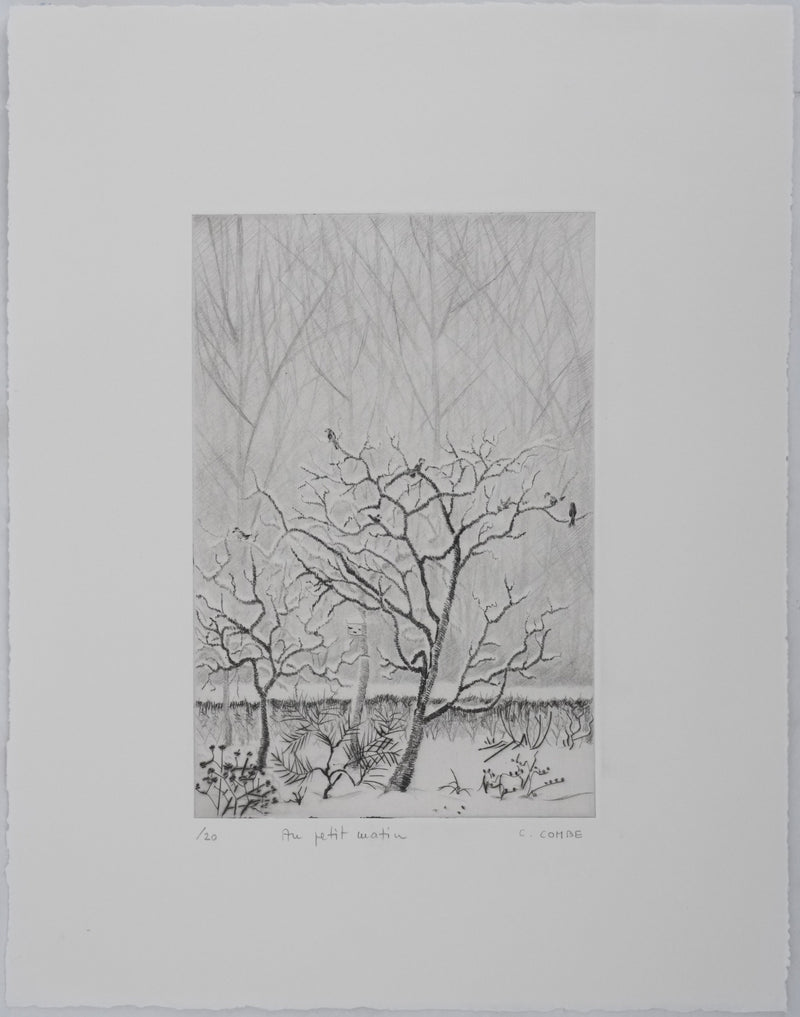 Camille COMBE : Au petit matin, Gravure originale signée