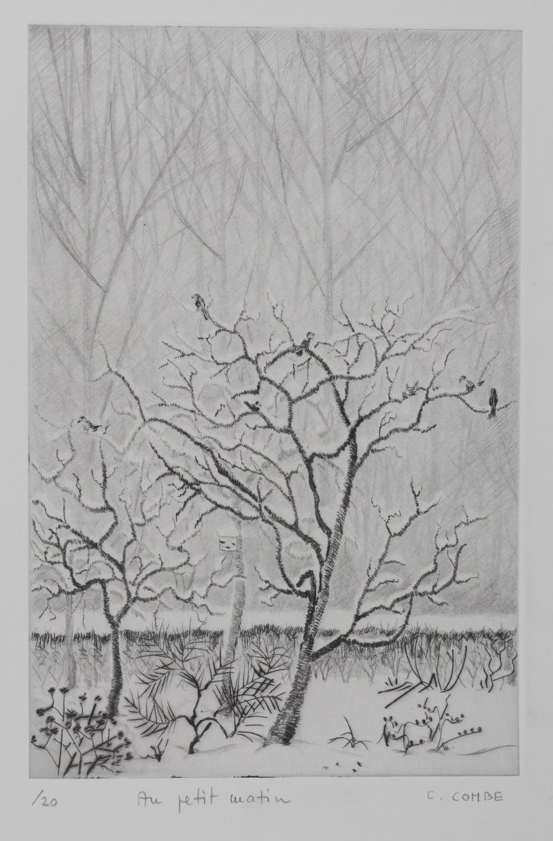 Camille COMBE : Au petit matin, Gravure originale signée