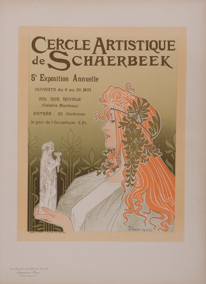 Henri PRIVAT-LIVEMONT : Cercle artistique, Lithographie originale signée