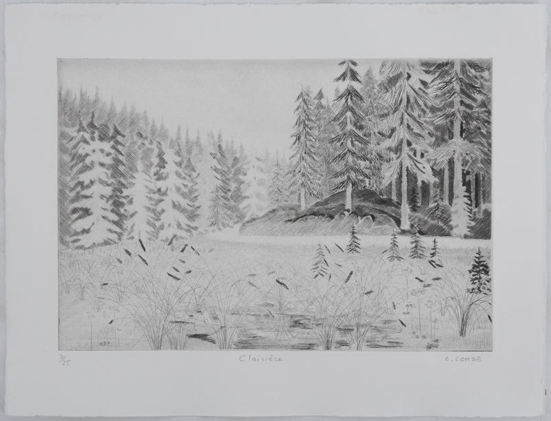 Camille COMBE : Clairière, Gravure originale signée