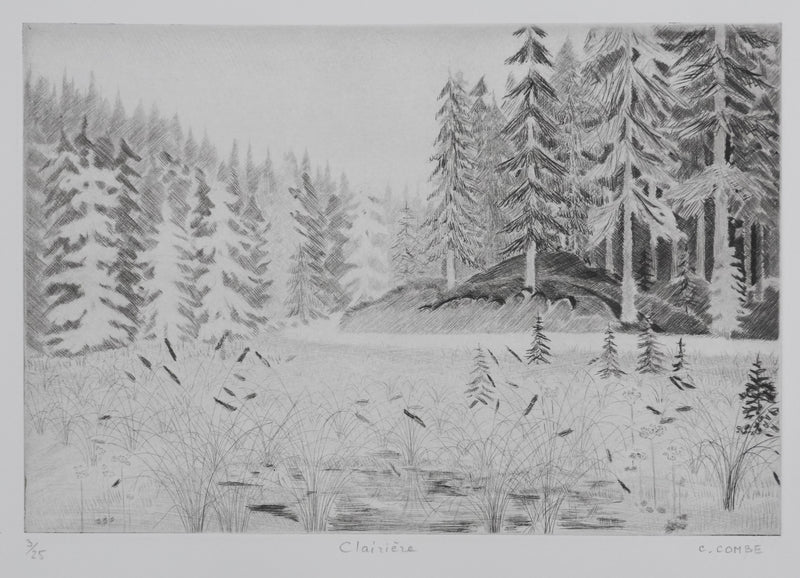Camille COMBE : Clairière, Gravure originale signée