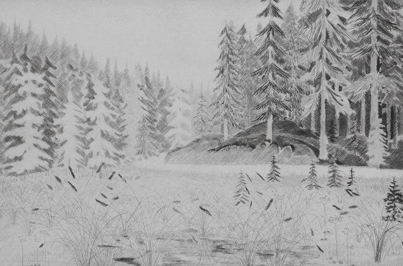 Camille COMBE : Clairière, Gravure originale signée