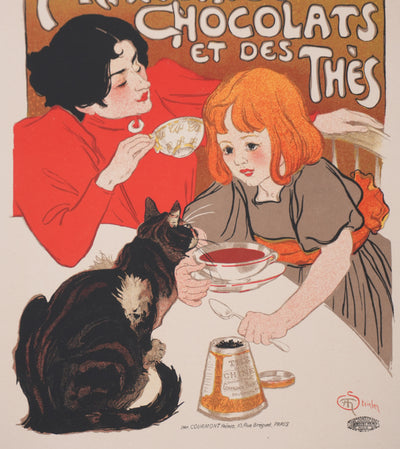 Théophile Alexandre STEINLEN : L'heure du thé, Lithographie originale signée