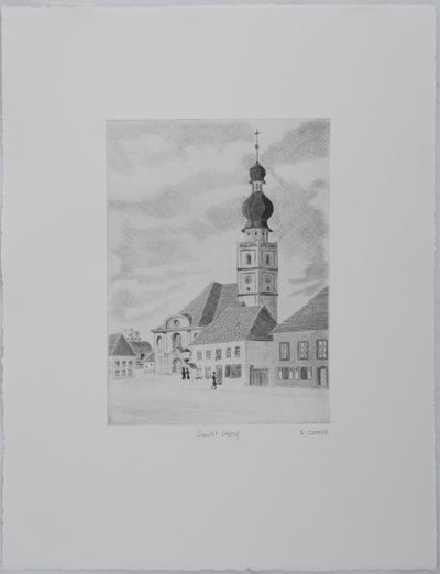 Camille COMBE : Sankt Georg, Gravure originale signée