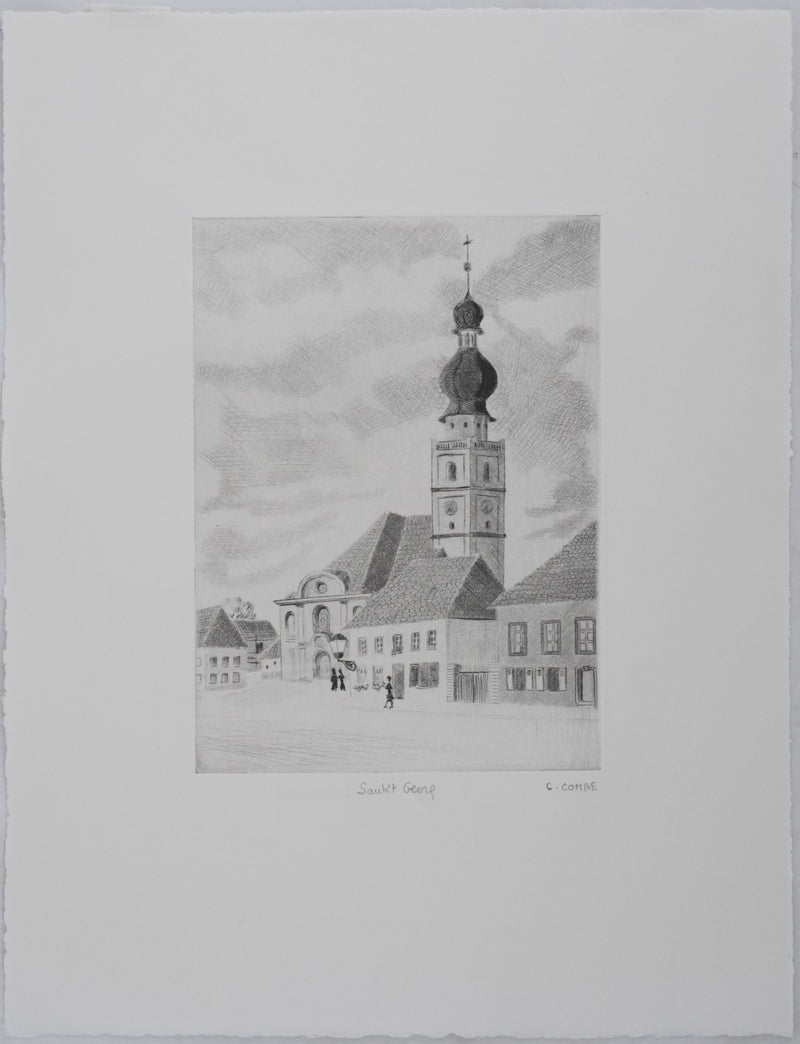 Camille COMBE : Sankt Georg, Gravure originale signée