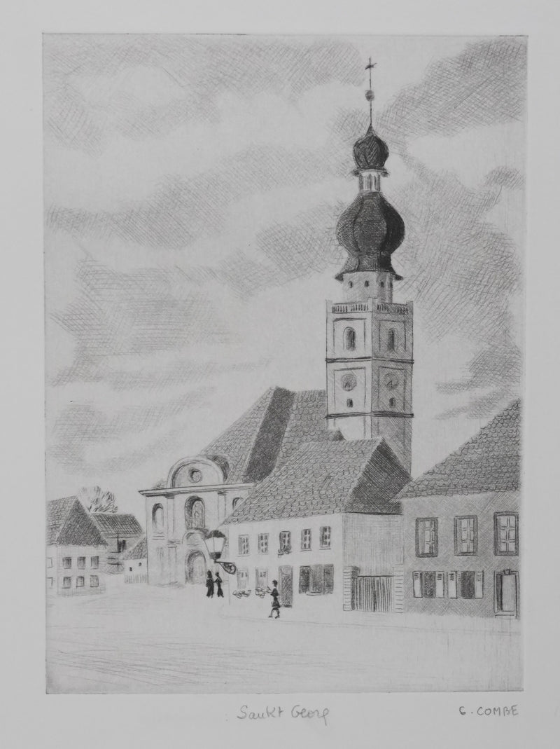 Camille COMBE : Sankt Georg, Gravure originale signée