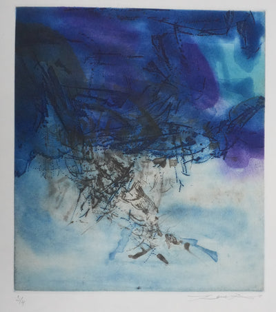 ZAO Wou-Ki : L'étang obscur (Japon), Gravure originale signée