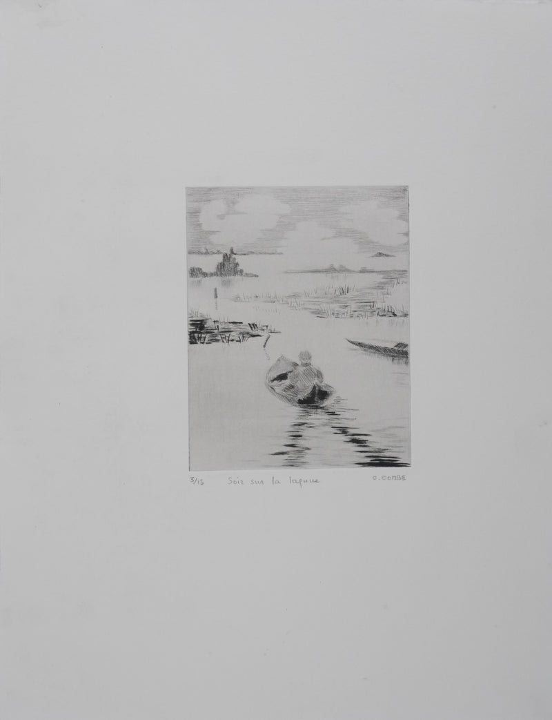 Camille COMBE : Grado : soir sur la lagune, Gravure originale signée