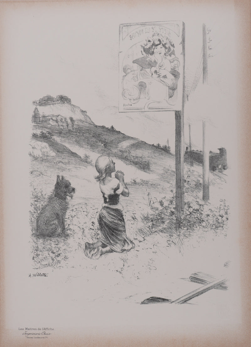Adolphe WILLETTE : La pieuse, Lithographie originale signée