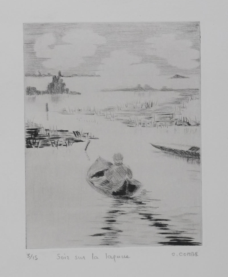 Camille COMBE : Grado : soir sur la lagune, Gravure originale signée