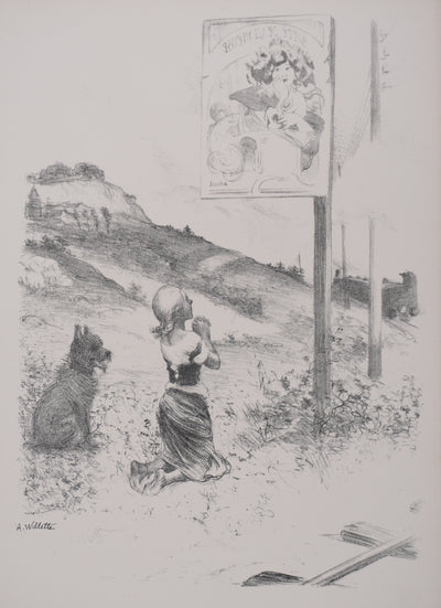 Adolphe WILLETTE : La pieuse, Lithographie originale signée
