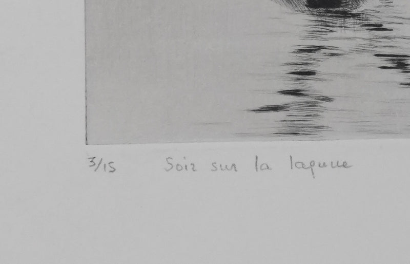 Camille COMBE : Grado : soir sur la lagune, Gravure originale signée