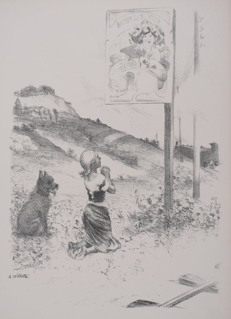 Adolphe WILLETTE : La pieuse, Lithographie originale signée