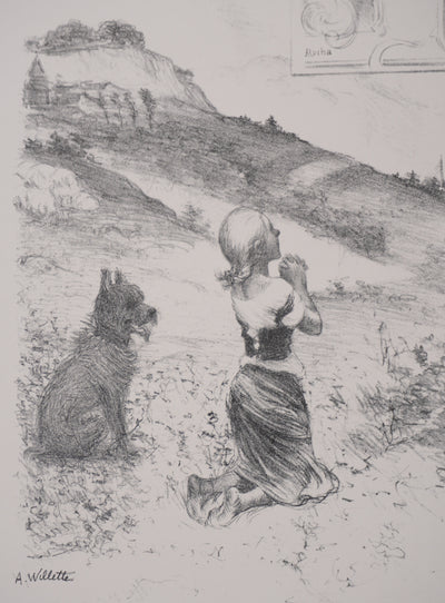 Adolphe WILLETTE : La pieuse, Lithographie originale signée