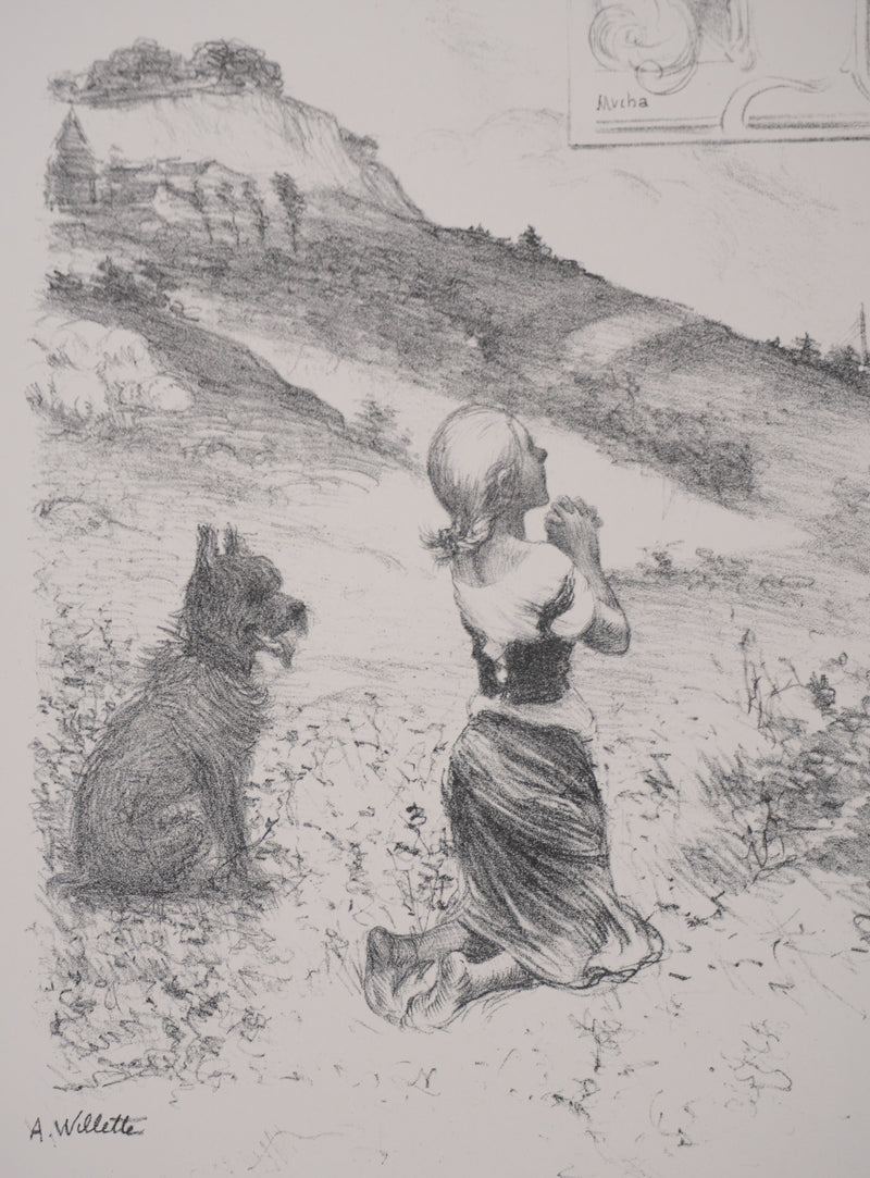 Adolphe WILLETTE : La pieuse, Lithographie originale signée