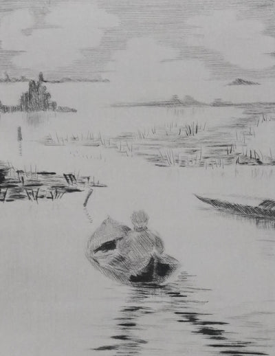 Camille COMBE : Grado : soir sur la lagune, Gravure originale signée
