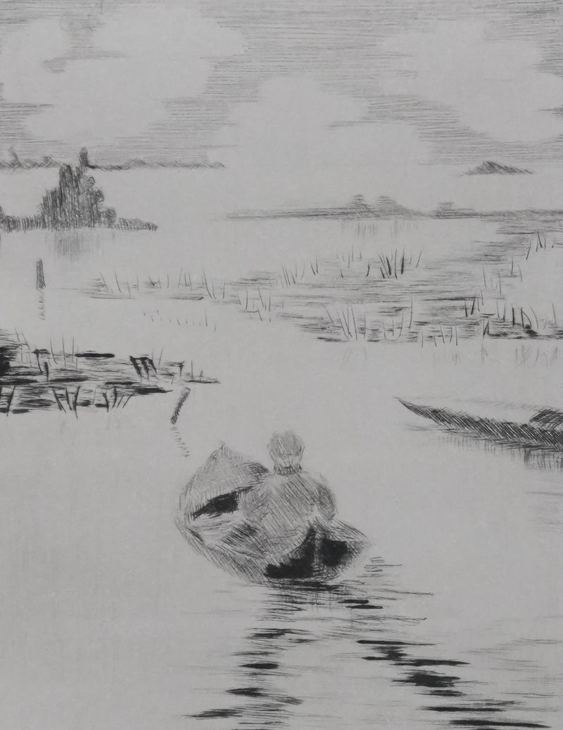 Camille COMBE : Grado : soir sur la lagune, Gravure originale signée