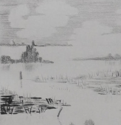 Camille COMBE : Grado : soir sur la lagune, Gravure originale signée