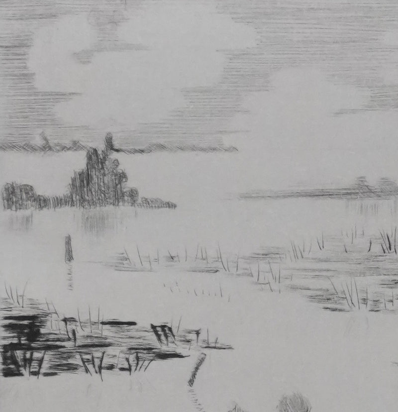 Camille COMBE : Grado : soir sur la lagune, Gravure originale signée
