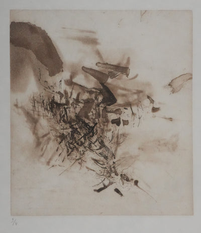 ZAO Wou-Ki : L'étang obscur (Etat brun), Gravure originale