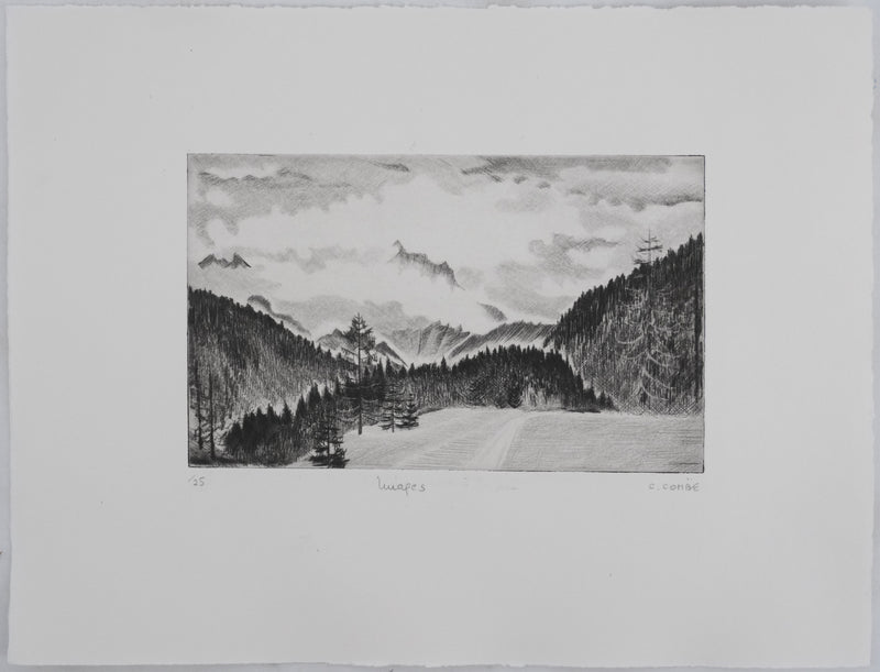 Camille COMBE : La chevauchée des nuages, Gravure originale signée