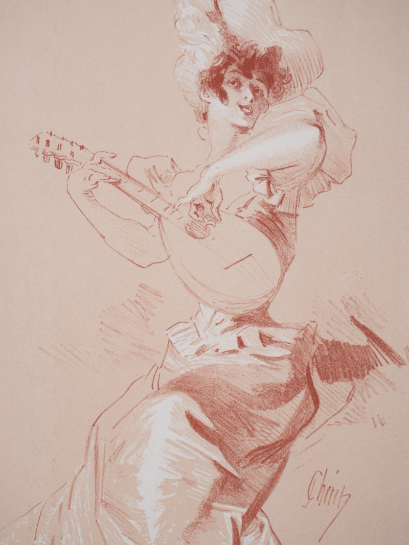 Jules CHERET : La musicienne, Lithographie originale signée