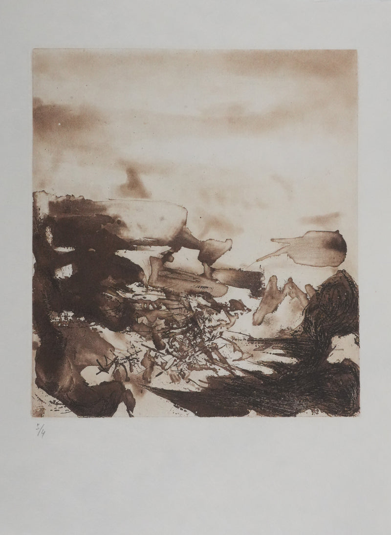ZAO Wou-Ki : Tempête (Etat brun), Gravure originale