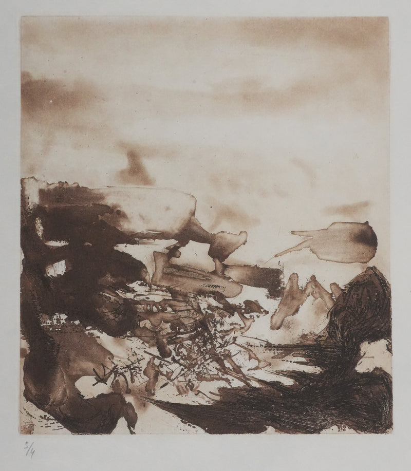 ZAO Wou-Ki : Tempête (Etat brun), Gravure originale