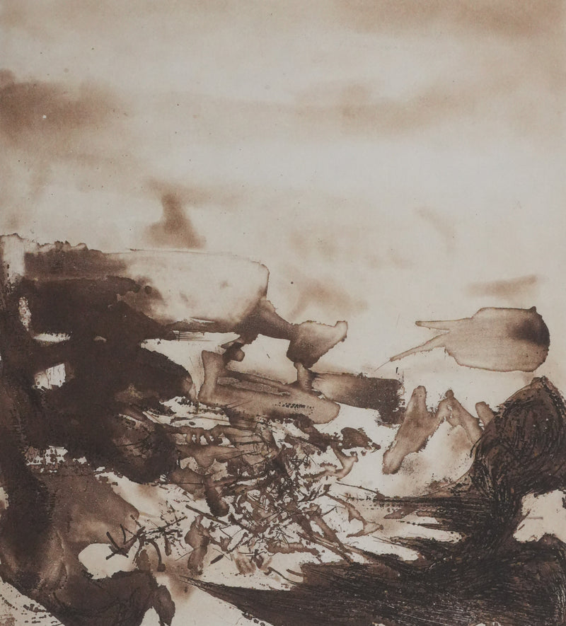 ZAO Wou-Ki : Tempête (Etat brun), Gravure originale