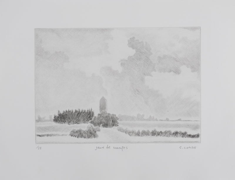 Camille COMBE : Jeux de nuages, Gravure originale signée