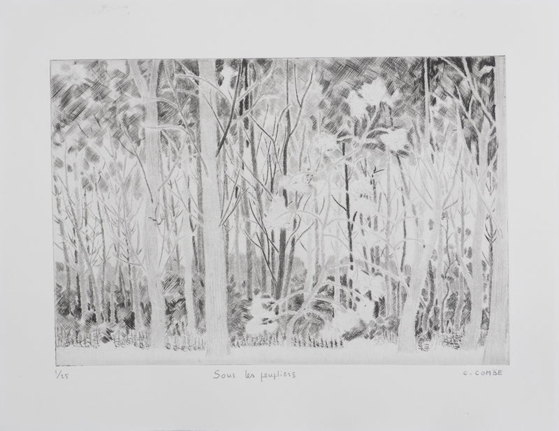 Camille COMBE : Sous les peupliers, Gravure originale signée