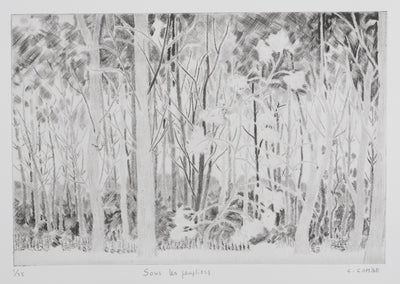 Camille COMBE : Sous les peupliers, Gravure originale signée