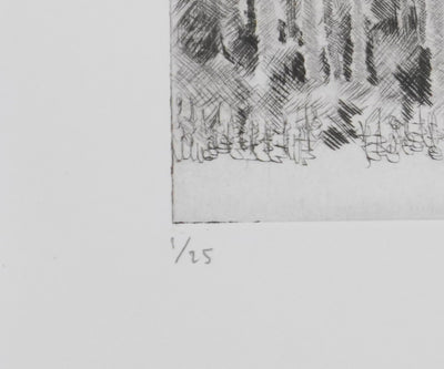 Camille COMBE : Sous les peupliers, Gravure originale signée