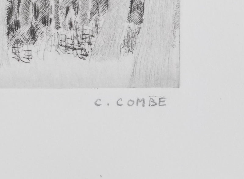 Camille COMBE : Sous les peupliers, Gravure originale signée