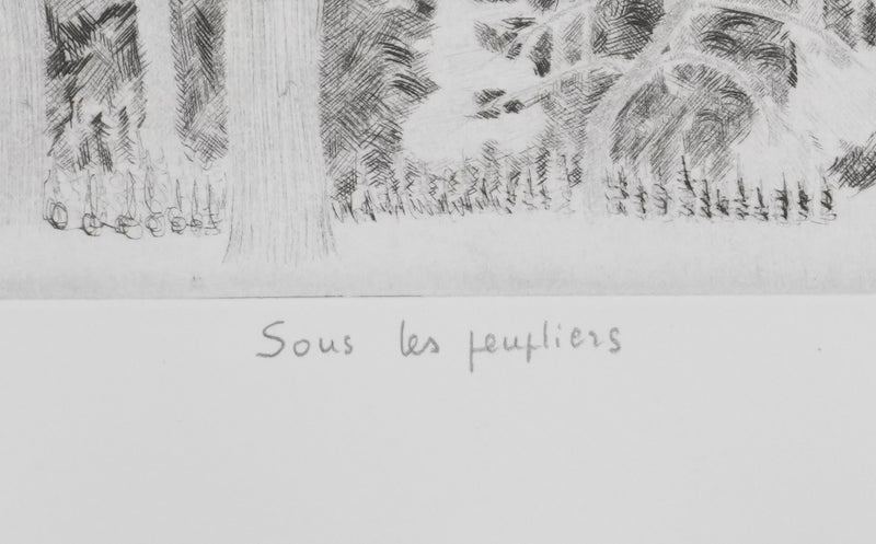 Camille COMBE : Sous les peupliers, Gravure originale signée