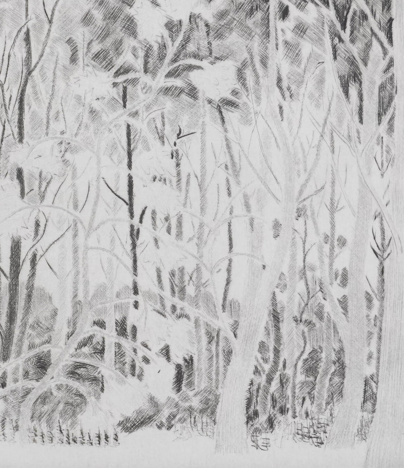Camille COMBE : Sous les peupliers, Gravure originale signée