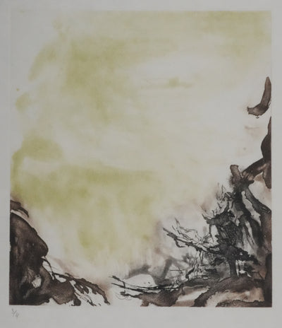 ZAO Wou-Ki : Au fond de l'étang (Etat jaune), Gravure originale