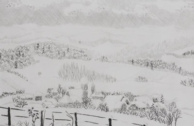 Camille COMBE : Le village s'efface sous la neige, Gravure originale signée