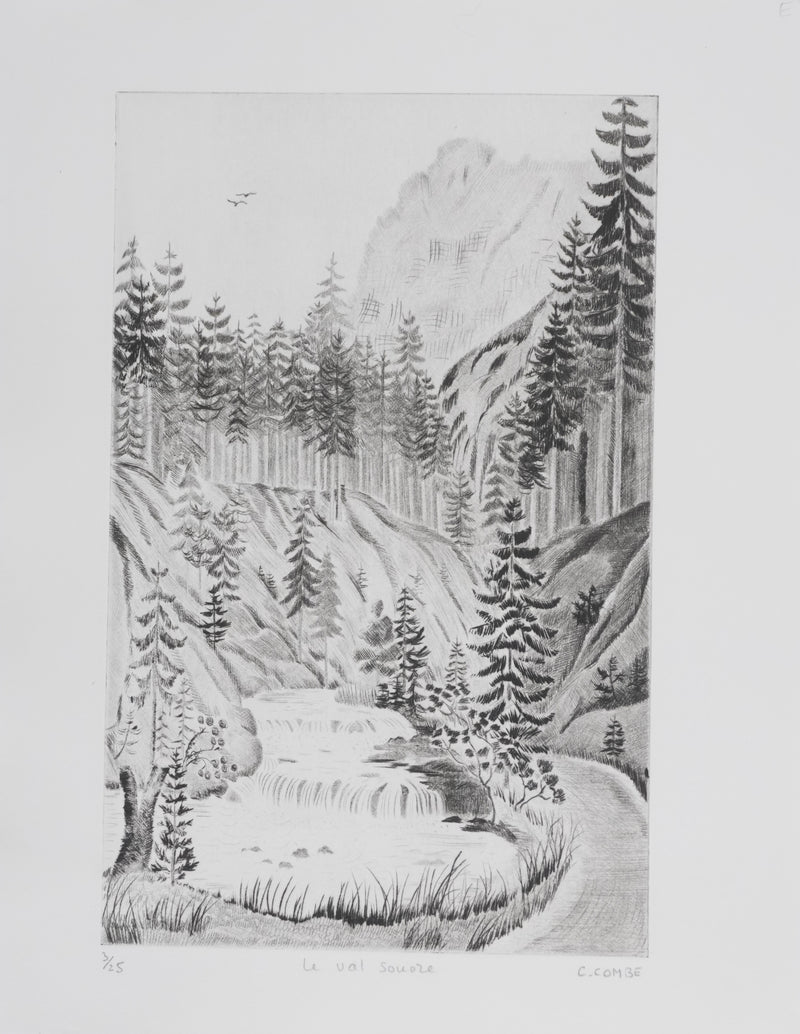 Camille COMBE : Le val sonore, Gravure originale signée