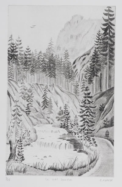 Camille COMBE : Le val sonore, Gravure originale signée