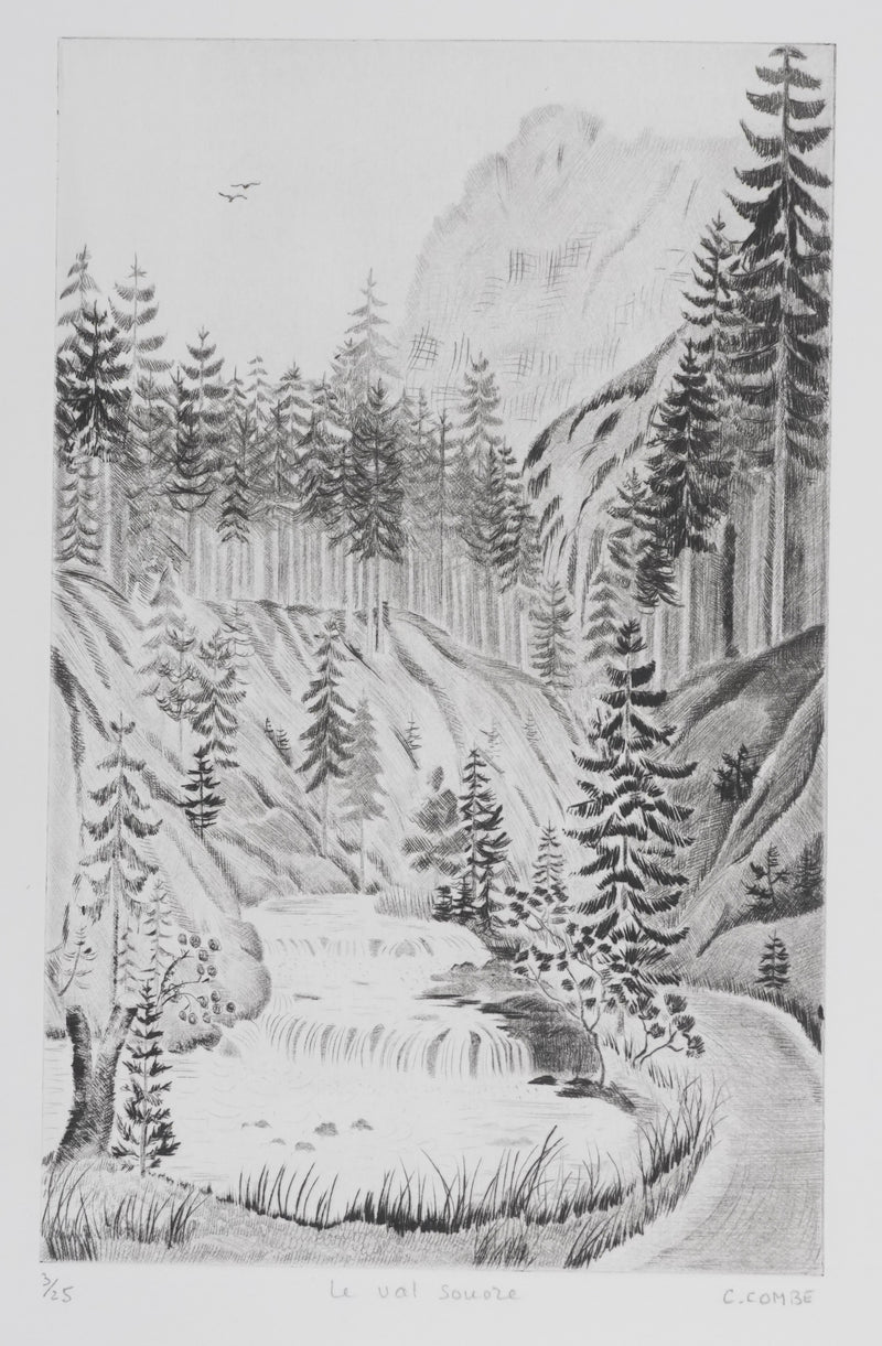 Camille COMBE : Le val sonore, Gravure originale signée